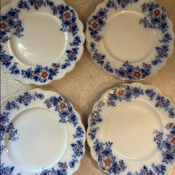 Antique 1880s English Bone China W.H Grindley Flow Blue set of 6 Plates - Picture 3 of 8